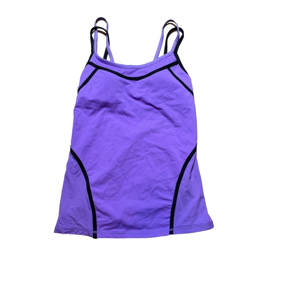 Lululemon Athletic Tank Top Purple Black Built-in Bra Open Back Gym Fitness